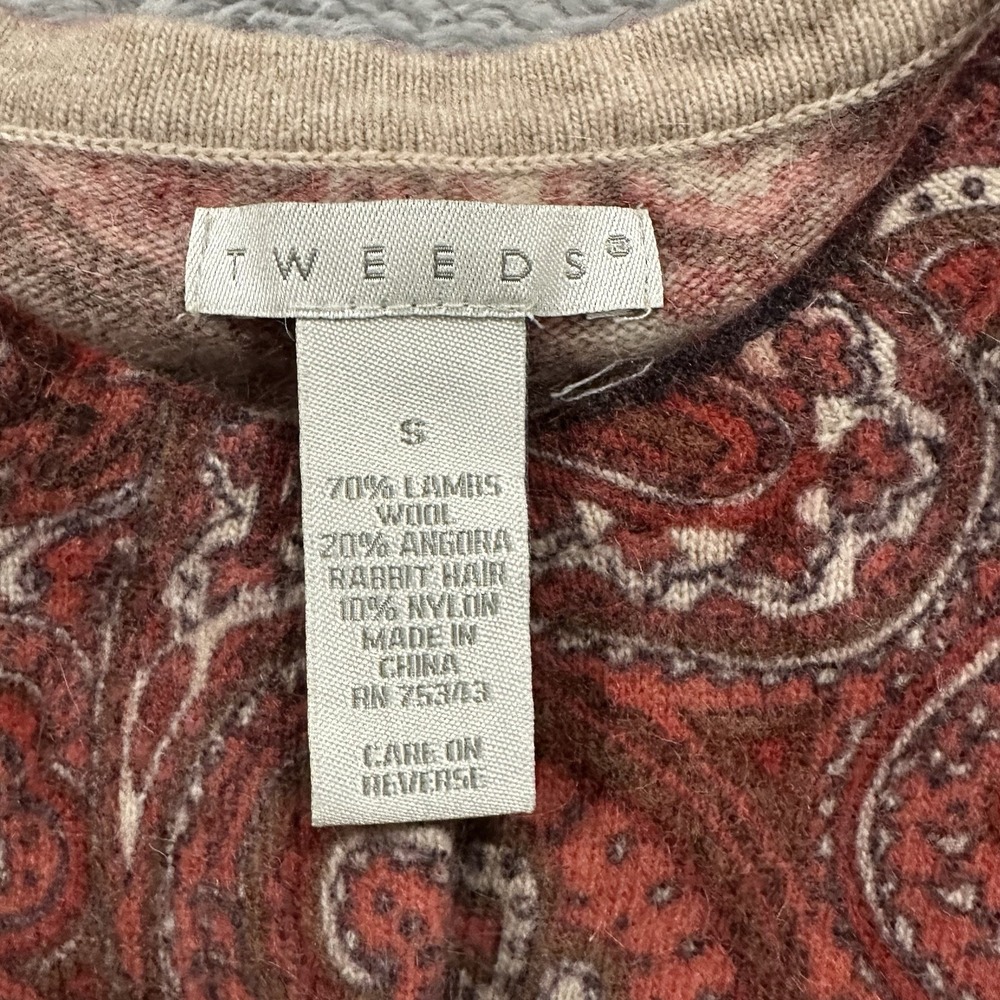 Tweeds Cardigan Women's Small Lamb's Wool Angora Paisley Button Sweater Burgundy - Picture 2 of 6
